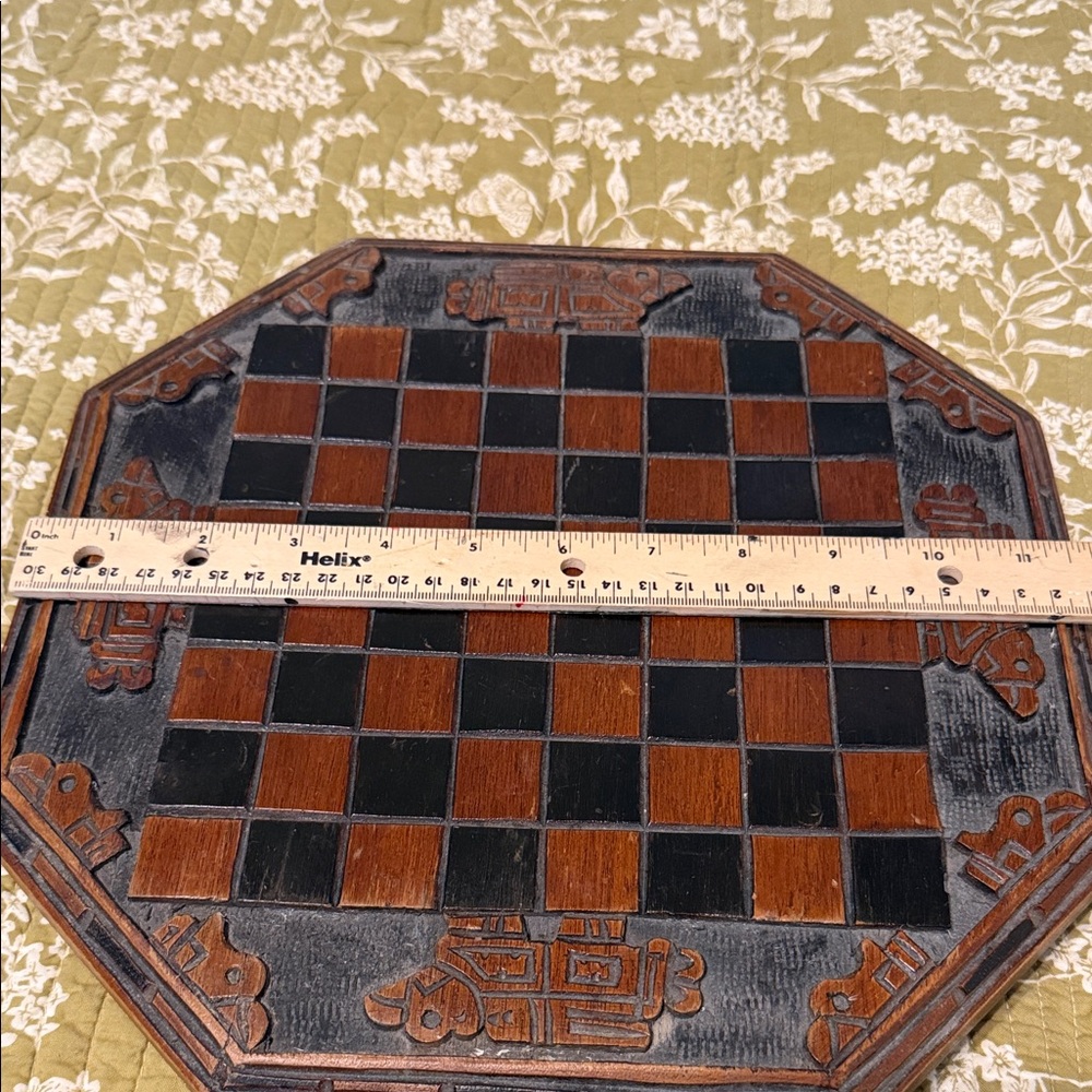 Aztec Octagonal Wooden Chess Board in Brown and Black